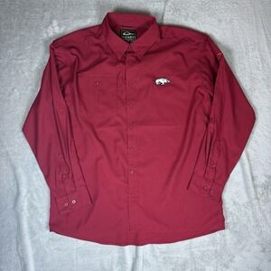 Drake Waterfowl Shirt Mens L Red Fishing Cargo Vented Pocket Embroidery